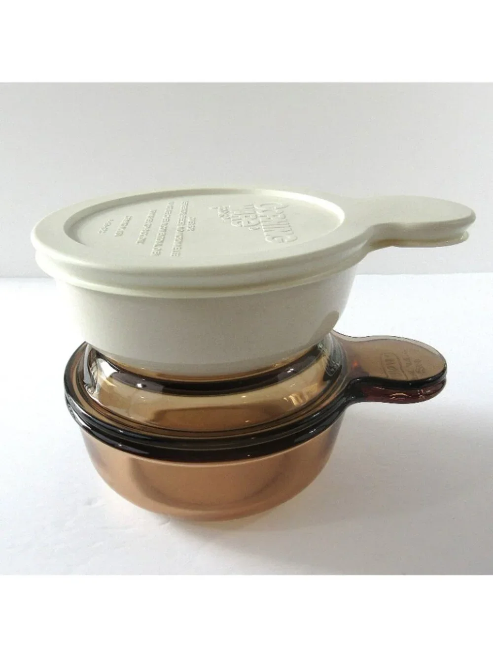 Corningware Grab-It Sandstone Bowl w/Lid and Visions Grab-It Bowl w/Glass Lid